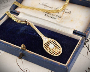RETRO SOLID OPAL TENNIS RACKET PENDANT 9ct GOLD