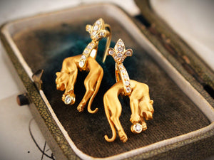 VINTAGE DIAMOND CHEETAH EARRINGS 18ct GOLD