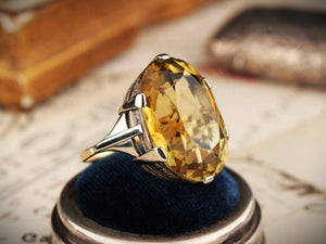 VINTAGE MID CENTURY 24.5ct CITRINE COCKTAIL RING 9ct GOLD