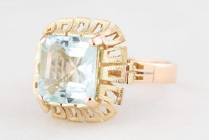 MID-CENTURY 3ct AQUAMARINE RING 9ct GOLD