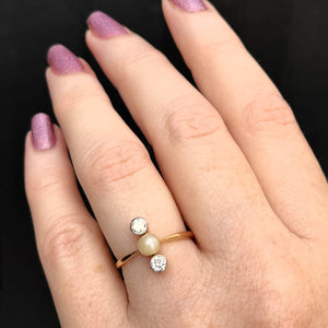 ANTIQUE AUSTRALIAN EDWARDIAN c1910 DIAMOND & PEARL RING 18ct ROSE GOLD