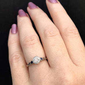 ANTIQUE ART DECO c1920 DIAMOND & SAPPHIRE RING 18ct WHITE GOLD