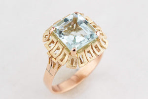 MID-CENTURY 3ct AQUAMARINE RING 9ct GOLD