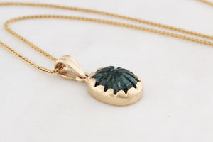 CUSTOM 5.70ct CARVED TOURMALINE PENDANT 9ct GOLD