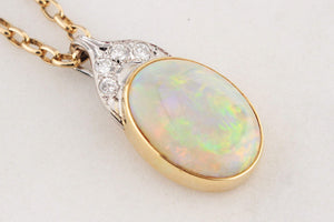 VINTAGE SOLID OPAL & DIAMOND ENHANCER PENDANT 18ct GOLD