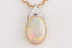 VINTAGE SOLID OPAL & DIAMOND ENHANCER PENDANT 18ct GOLD