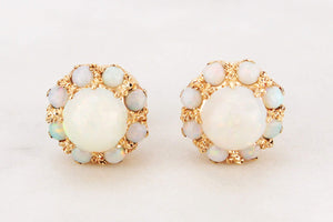 VINTAGE SOLID OPAL CLUSTER EARRINGS 9ct GOLD