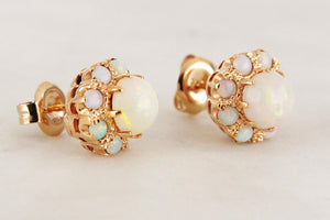 VINTAGE SOLID OPAL CLUSTER EARRINGS 9ct GOLD