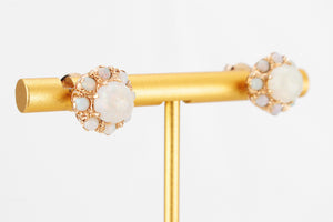 VINTAGE SOLID OPAL CLUSTER EARRINGS 9ct GOLD