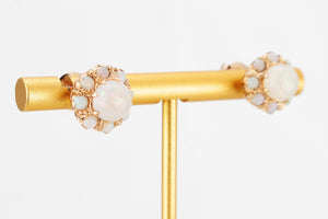 VINTAGE SOLID OPAL CLUSTER EARRINGS 9ct GOLD