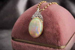 VINTAGE SOLID OPAL & DIAMOND ENHANCER PENDANT 18ct GOLD