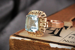 MID-CENTURY 3ct AQUAMARINE RING 9ct GOLD