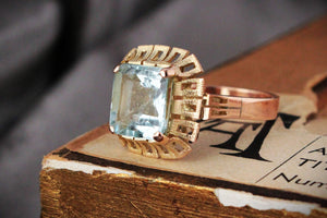 MID-CENTURY 3ct AQUAMARINE RING 9ct GOLD