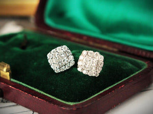 VINTAGE .50ct CLUSTER EARRINGS 9ct WHITE GOLD