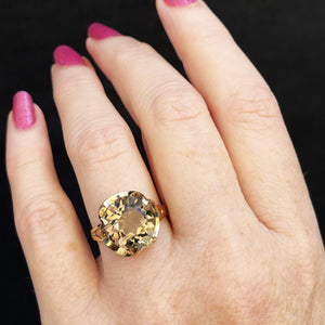 VINTAGE MID-CENTURY SMOKY QUARTZ COCKTAIL RING 9ct GOLD