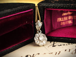 ANTIQUE EDWARDIAN .85ct DIAMOND DAISY PENDANT 18ct WHITE GOLD