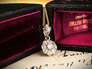 ANTIQUE EDWARDIAN .85ct DIAMOND DAISY PENDANT 18ct WHITE GOLD