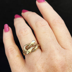 VINTAGE 1962 MID-CENTURY DIAMOND DOUBLE SNAKE RING 9ct GOLD