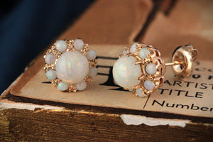 VINTAGE SOLID OPAL CLUSTER EARRINGS 9ct GOLD