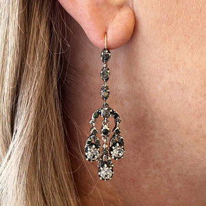 ANTIQUE GEORGIAN PASTE EARRINGS c1820 SILVER & 9ct ROSE GOLD