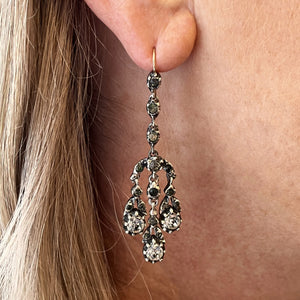 ANTIQUE GEORGIAN PASTE EARRINGS c1820 SILVER & 9ct ROSE GOLD