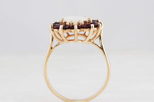 MID-CENTURY 1976 OPAL & GARNET RING 9ct GOLD