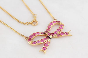 VINTAGE c1940 RUBY BOW NECKLACE 18ct GOLD