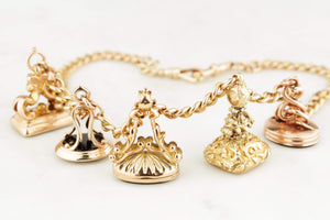 ANTIQUE EDWARDIAN ALBERT CHAIN NECKLACE & FOB SEALS 15ct & 9ct GOLD