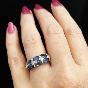 VINTAGE SAPPHIRE & DIAMOND RING 9ct GOLD