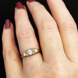 ANTIQUE EDWARDIAN 1909 OPAL & DIAMOND RING 18ct GOLD