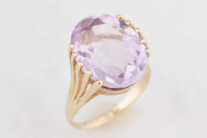 MID-CENTURY ROSE-DE-FRANCE AMETHYST COCKTAIL RING 9ct GOLD
