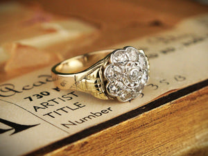 ANTIQUE 1.25ct DAIMOND DAISY CLUSTER RING 14ct GOLD & PLATINUM