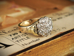 ANTIQUE 1.25ct DAIMOND DAISY CLUSTER RING 14ct GOLD & PLATINUM