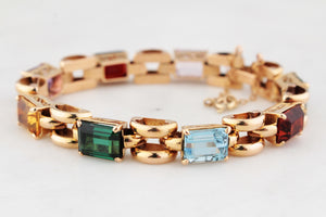 VINTAGE c1940/50 21.76ct MIXED GEM BRACELET 18ct GOLD
