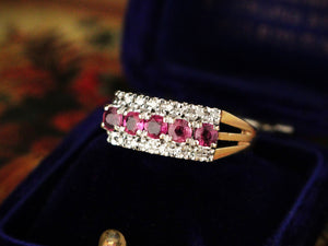 RETRO RUBY & DIAMOND RING 9ct GOLD