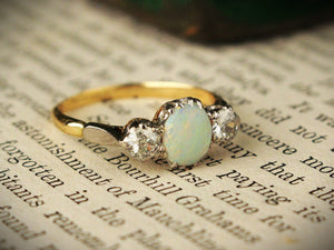 ANTIQUE SOLID OPAL & DIAMOND TRILOGY 18ct GOLD & PLATINUM