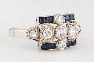 ANTQIUE ART DECO c1920 PLATINUM DIAMOND & SAPPHIRE RING