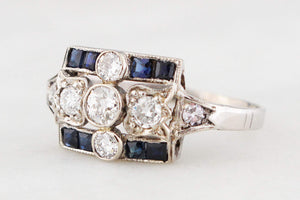 ANTQIUE ART DECO c1920 PLATINUM DIAMOND & SAPPHIRE RING