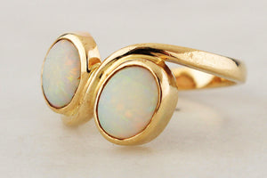 VINTAGE SOLID OPAL ‘TOI ET MOI’ RING 9ct GOLD
