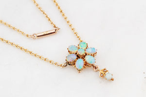 ANTIQUE EDWARDIAN c1900 SOLID OPAL NECKLACE 9ct GOLD