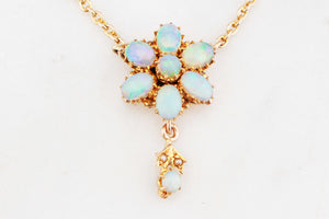 ANTIQUE EDWARDIAN c1900 SOLID OPAL NECKLACE 9ct GOLD