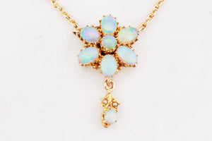 ANTIQUE EDWARDIAN c1900 SOLID OPAL NECKLACE 9ct GOLD