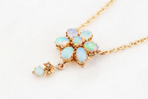 ANTIQUE EDWARDIAN c1900 SOLID OPAL NECKLACE 9ct GOLD