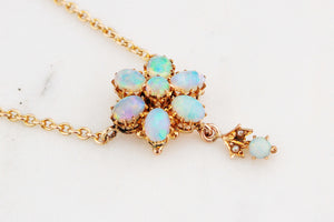 ANTIQUE EDWARDIAN c1900 SOLID OPAL NECKLACE 9ct GOLD
