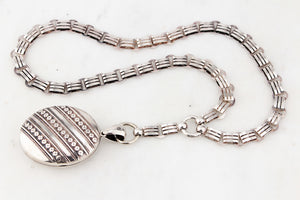 ANTIQUE VICTORIAN STERLING SILVER 1878 BOOK CHAIN & LOCKET