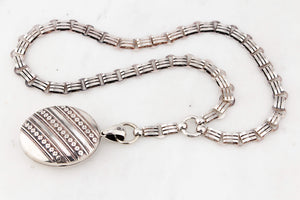 ANTIQUE VICTORIAN STERLING SILVER 1878 BOOK CHAIN & LOCKET