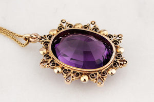 ANTIQUE VICTORIAN c1880 AMETHYST AND PEARL PENDANT 9ct GOLD