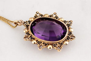 ANTIQUE VICTORIAN c1880 AMETHYST AND PEARL PENDANT 9ct GOLD