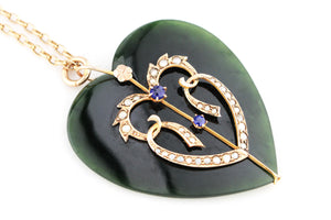 ANTIQUE VICTORIAN c1890 NEPHRITE JADE PENDANT 9ct GOLD