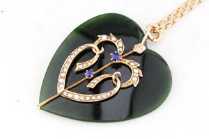 ANTIQUE VICTORIAN c1890 NEPHRITE JADE PENDANT 9ct GOLD